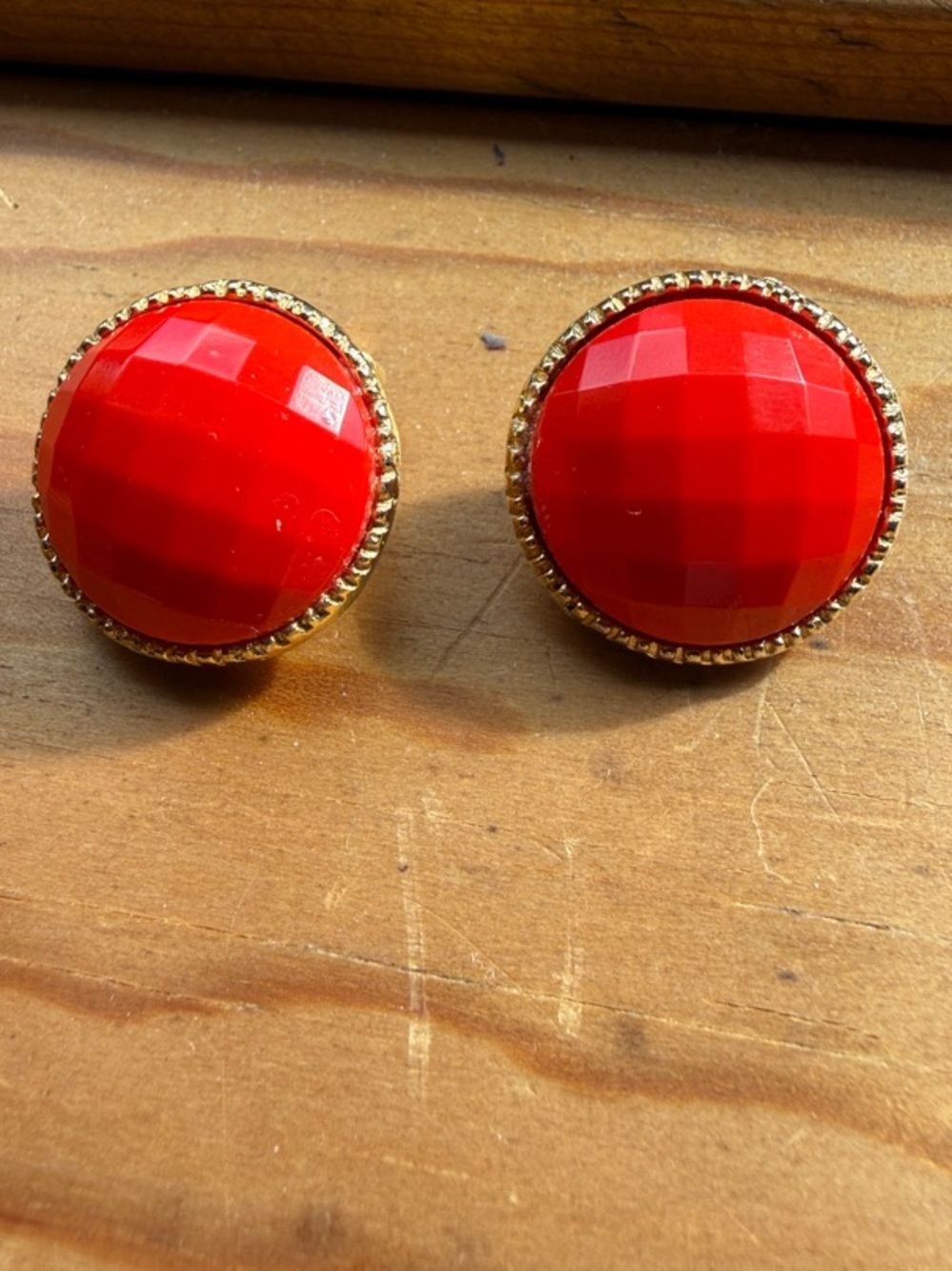 Gold-Trim Red Dome Button Earrings
